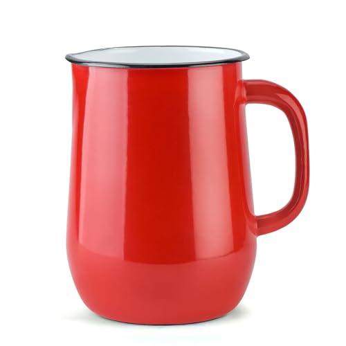 Enamel Pitcher 2.7 Qt (2.5 L) Enameled Steel Pitcher with Spout and handle for Iced Tea Milk or Water, Jug, Flower Vase, Vintage Style, Dishwasher Safe (Red)