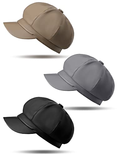 Funtery 3 Pcs Gorros Newsboy Mujer Visera Cuero PU miniatura 1