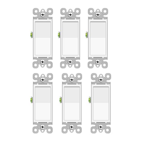 3 Way Rocker Switch White, Greencycle 6Pack Three Way/Single Pole Light Switch Rocker Switches 15A 120/277V, On/Off Rocker Paddle Interrupter, Residential/Commercial Grade,Home &amp; Office,UL/CUL