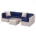 OPENAIRCOMFORT 5/7-Piece Luxury Rattan Sofa Set, All-Weather Wicker Sectional, UV Protected, Ideal for Garden, Patio, Poolside, Balcony (Gray/Blue, 7 PCS)