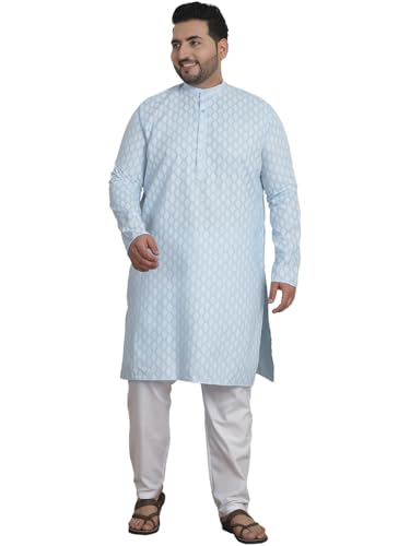 Image of SOJANYA Plus (Since 1958) Men's Cotton Blend Printed Kurta with White Churidar Pyjama