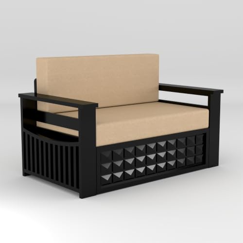 Image of Solid Sheesham Wood Sofa Cums Bed with Mattress & Storage | Rosewood Convertible Sofa Bed for Living Room & Bedroom (D-Walnut, 2 Seater)