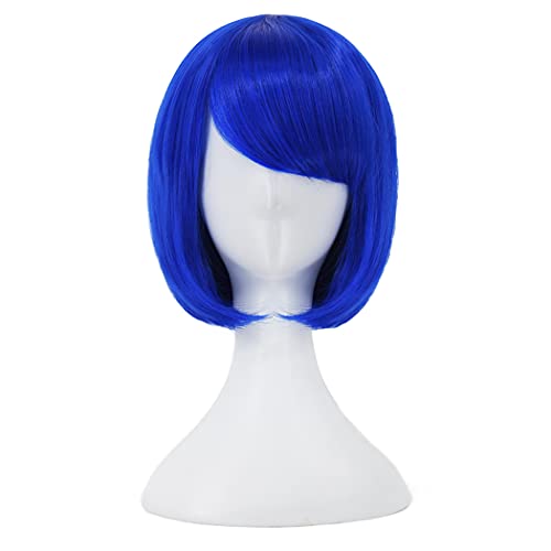 Bopocoko Blue Wigs for Women Short Blue Bob Hair Wig with Bangs Blue Color Costume Wigs for Daily Party Halloween BU29BL
