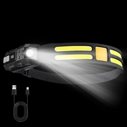 Torcia frontale leggera - Torcia frontale ricaricabile | Lampada frontale a fascio largo con sensore di movimento, faro grandangolare, torcia frontale leggera e impermeabile per escursionismo, corsa