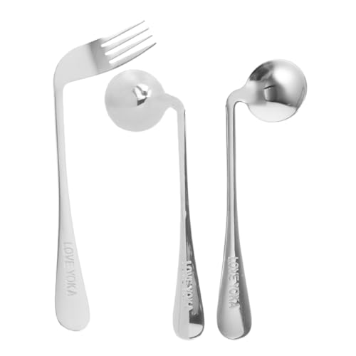 UTHCLO Lightweight Spoon Fork Set Angled Eating Utensils for Elderly Boys and Girls Utensils Stainless Steel Fork Spoon