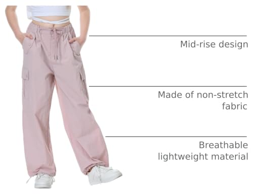 Image of Rolanko Parachute Pants for Girls Y2K Cargo Trousers with Pockets Harajuku Jogger Pants Kids 4-14 Years