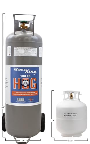 Flame King 100LB Empty Propane Tank with Wheels, Horizontal & Vertical LP Cylinder with Built-in Gauge for Fire Tables, Fire Pits, Patio Heaters, Barbeques, Lunch Trucks, Weed Torches & Truck Campers