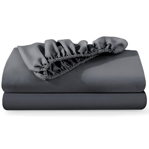BedLooms Super King Fitted Sheet 2 Pack – Charcoal (180x200cm) up to 25cm Deep Bed Sheets