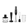 Braun 4-in-1 Immersion Hand Blender, Powerful 350W Stainless Steel Stick Blender, Multi-Speed + 2-Cup Food Processor, Whisk, Beaker, Masher, Easy to Clean, Black, MultiQuick MQ537BK