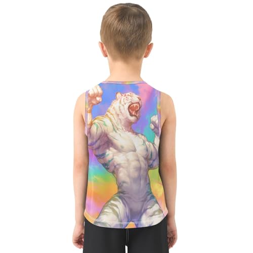 Boys Tank Top Shirts Colorful Muscle White Tiger Sleeveless T-Shirts Crew Neck for Kids Clothing Children3
