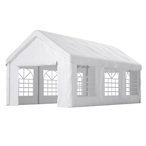 Carport 299 x 598 x 283 cm, tienda de campaña resistente al invierno con puerta enrollable, paredes laterales extraíbles, gran tienda de garaje con lámparas solares, para coche, SUV, camión, color