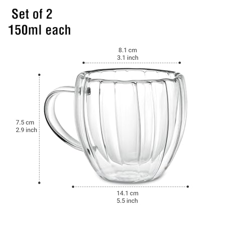 Image of Treo by Milton Orbit High Borosilicate Glass Tea & Coffee Mug Set of 2, 150 ml Each I Micro Wave & Refrigerator Safe I Reduced Condensation I Food Safe I Premium Gifts for Woman, Man