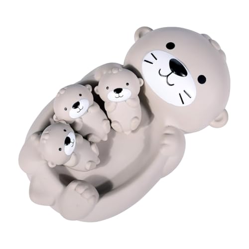 Image of Miracland Otter Bath Toy Set - Mother and 3 Baby Otters, Lovely Family Tub Toy, Parent-Child Floating Water Toy, Soft Squeeze Bathtub Toy for Babies