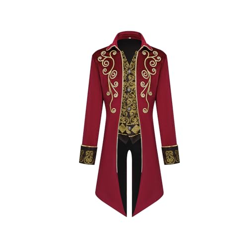 YORDET Chaqueta steampunk retro medieval para hombre, estilo victoriano, corte victoriano, abrigo bordado de Phnom Penh, disfraz de vampiro, para hombre adulto (Rojo, M)