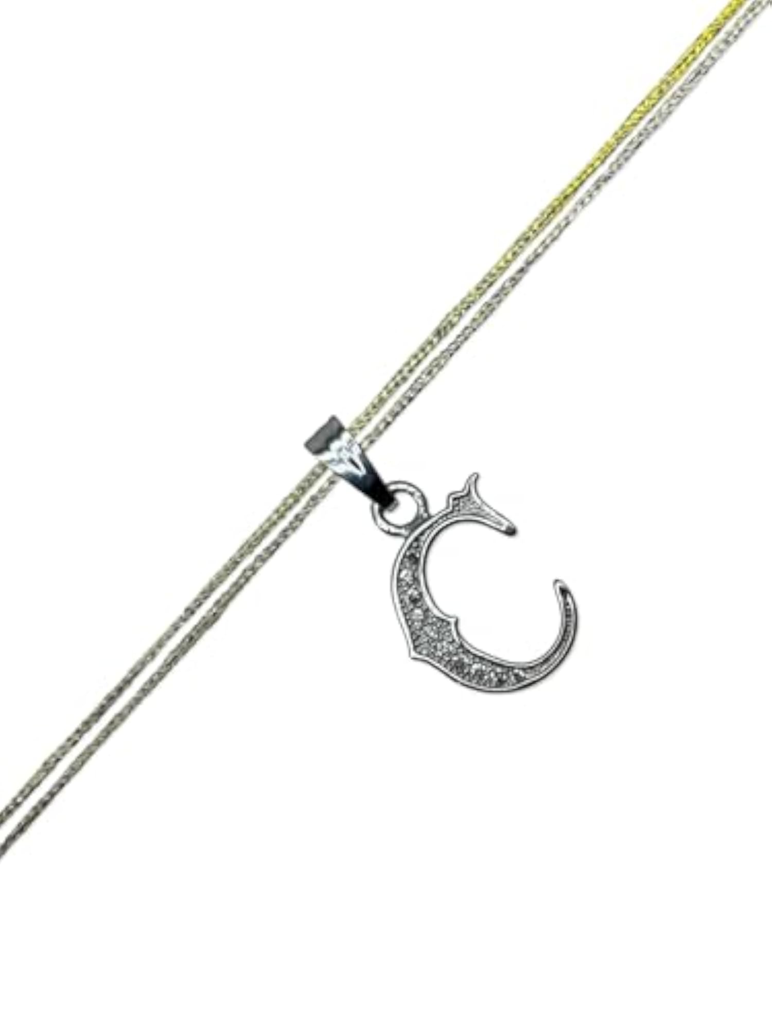 Silver Plated American Diamond Initial Name Thread Rakhi Lumba, Raksha Bandhan Gift