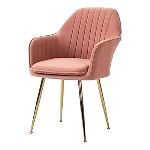 Image of Plush Dining Chair | Accent Chair for Living Room Bedroom Restuarant | Velvet Fabric & Thick Cushion Seat with Sturdy Glossy Metal Legs (Golden Legs, Pink)