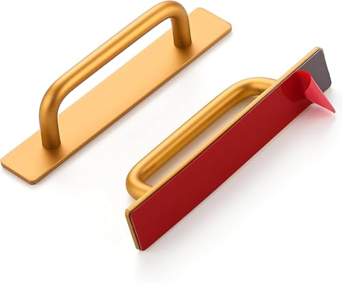 Image of 1 Pcs Self Adhesive Cabinet Door Handle Stick On Handle Self Stick Drawer Pulls No Drill Black Cabinet Pulls Peel and Stick for Glass Sliding (Gold)