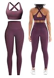 Workout Sets for Women 2 Piece Outfits Cute Gym Athletic Pilates Clothes Conjunto Deportivo Para Mujer Seamless High Waist Yoga Leggings and Padded Sports Bras Two Piece Matching Set (P080 Pur M)