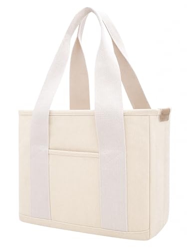 Image of TeeYee 16oz Canvas Tote Bag Casual Multi pockets Handbags Large Capacity Shopping Shoulder Bag with Pocket Bags Work Purses