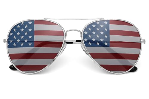 grinderPUNCH® American Flag Aviator Sunglasses Glasses Silver Color