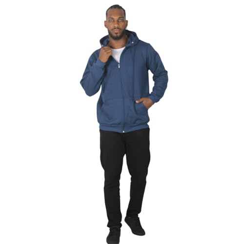 Casaco Blusa Moletom Masculino Peluciado De Frio Canguru Com Capuz E Zíper Tamanho:G;Cor:Azul Escuro
