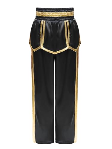 Kids Boys Wide Elastic Waistband Boxing Pants with Irregular Drapes Stage Performance Trousers