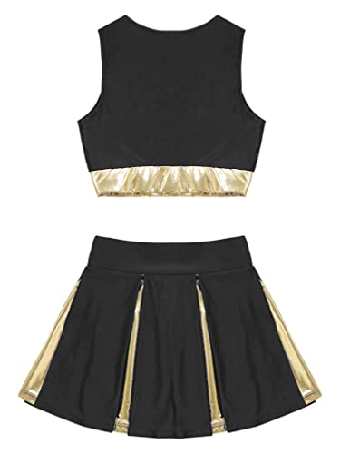 Oyolan Kid Girls Cheer Uniform Outfit Sleeveless V Neckline School Cheerleading Camp Cosplay Halloween Costume Black D 10 Years #TOP6