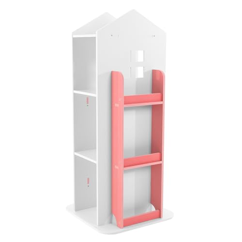 Malkoaswe Estantería giratoria de 4 niveles, 360°, para niños, brehregal de pie, estantería giratoria, estantería decorativa, ideal para libros y decoración, color rosa