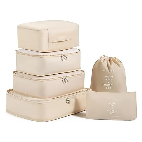 Fxkoolr 6 Set Packing Cubes, Luggage Packing Organizers Packing Cubes Set for Travel, Beige Cover