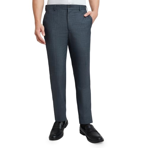 Image of Raymond Men's Slim Fit Mid Rise Solid Pattern Poly Viscose Blend Flat Front Formal Trouser