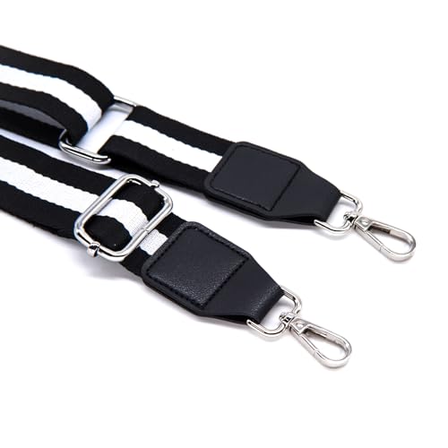 Image of S&loyoe Silver bucklePurse Straps Replacement Crossbody Bag Strap Adjustable Wide Guitar Straps for Handbags 1.5inch (Three Lines Black White Silver)