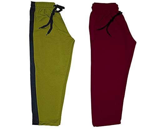 Image of indi weaves Kids Unisex Solid Fleece Warm Track Pants Winter Lower for Boys & Girls (Maroon; Mehadi; 6-7 Years) Pack of 2