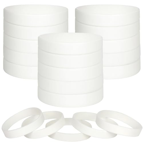 100 PCS White Blank Silicone Bracelets, Sports Rubber Elastic Wristbands Wholesale Bulk Bracelet Large