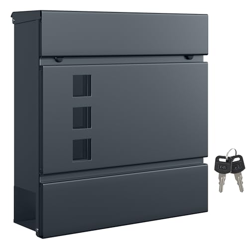SONGMICS XL Briefkasten Postkasten mit Zeitungsfach 9 5 x 29 x 31 cm Aufkleber gegen unerwünschte Werbung Sichtfenster abschließbar 2 Schlüssel modern einfache Montage anthrazit GMB055G101