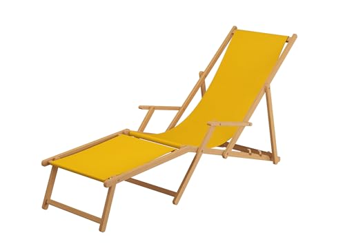 Portata fino a 90 kg Erst-Holz Lunga Sedia a Sdraio Gialla da Mare in Legno di Faggio Chiaro con poggiapiedi 10-302NF