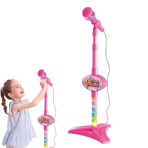 Micrófono para niños con soporte: micrófono de pie ajustable | Máquina de karaoke de escenario intermitente | 8.27x34.65 pulgadas, luces de escenario intermitente, juguetes musicales, micrófonos canta