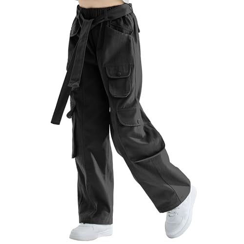 Rolanko Mädchen Baggy Cargo Hose, Elastisch Hohe Taille Gerade Weites Bein...