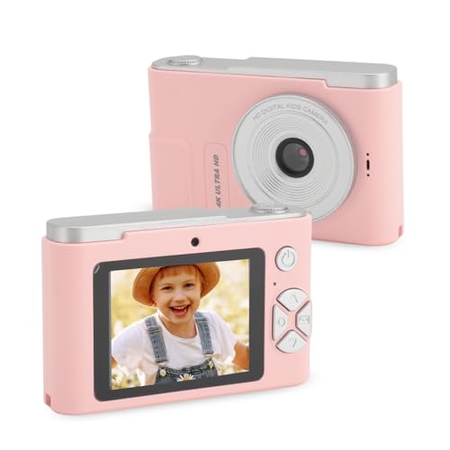 Fotocamera Digitale da 2,4 Pollici, Piccola Fotocamera da Viaggio Compatta 4K 48MP, Zoom Digitale 16X, Fotocamera per Bambini, Messa a Fuoco Automatica, Regali per Bambini, (Rosa)