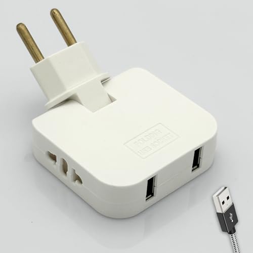 Ladron Enchufe Plano con USB 4000W y 4 Tomas - 2 Puertos de Carga USB y 2 Enchufes - Mayor Potencia y Diseño Fino - Enchufe Ladron Plano de Pared Extraplano con Cabezal Giratorio 180º | 3-Stars