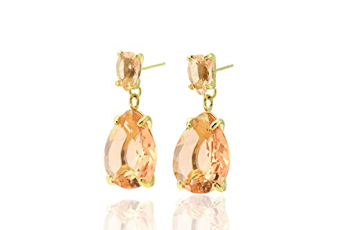 Boucles d'oreilles poire en morganite or pendants femme faits main