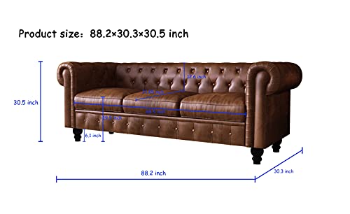 88In Chesterfield Sofa 3 Seater Sofa Settee Couch Antique Brown Pu Rolled Leather #TOP1