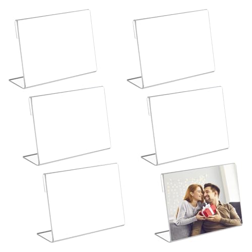 Satiskid 6Pcs Clear Acrylic Self Standing Photo Frames Freestanding Acrylic Photo Frame 4x6 Display Stand for Home Bedroom Office (4 x 6)
