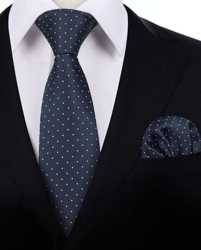 Image of HISDERN Polka Dot Ties for Men Classic Silk Ties and Pocket Square Formal Business Necktie Handkerchief Wedding Party