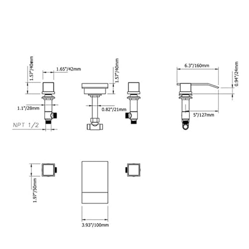 Grifo de lavabo cascada negro con mezcla de agua fría y caliente para tres agujeros de baño 2