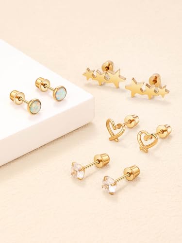Hypoallergenic Earrings for Girls Surgical Stainless Steel Kids Jewelry for Teens Women Toddler Cute Screw Back Earring Sets3