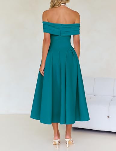 Image of ZESICA Summer 2026 Cocktail Dresses for Women's Off Shoulder Short Sleeve Swing A Line Wedding Evening Party Midi Dress