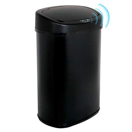 Kitchen Trash Can 13 Gallon,Stainless Steel Trash Can Touchless Garbage Can Large Trash Bin for Kitchen,Bathroom,Restroom,Office Automatic Garbage Bin,Black