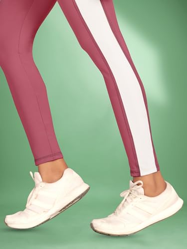 Image of Women's Polyester Blend Yoga Pants with High Rise Waist Stretch Fit Design Side Patti Slim Fit Style and Standard Length | Workout Track Pants | Joggers for GymRunning | Sports Top