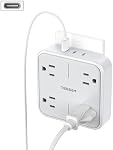 Extendeur mural, TESSAN 4 Splitter multi prise avec 2 USB C et 1 USB Ports de recharge, bloc d'extension de prise multiple avec protecteur de surpression pour la maison, la cuisine, le bureau, la dorme, Gray
