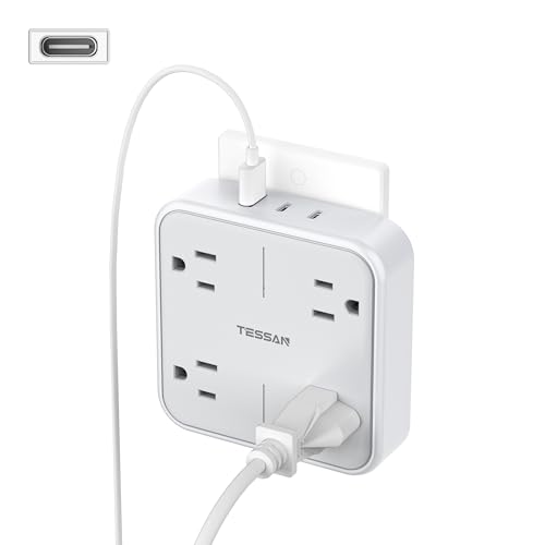 TESSAN - Surge Protector Wall Outlet Extender, TESSAN 4 Multi Plug Outlet Splitter with 3 USB Ports (2 USB C), Multiple Plug Extension Block for Home Office Dorm Room Essentials, Gray - -13%